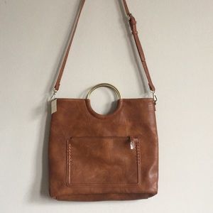 Dark brown tote bag with removable crossbody strap